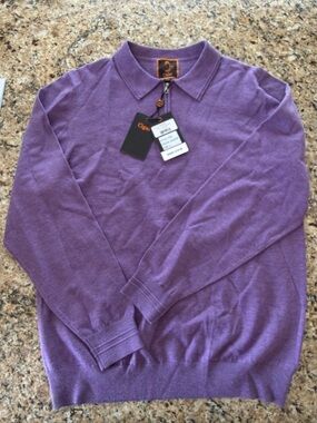NWT Men’s Cigar Signature Brand Lavender Knit Polo Sweater size LARGE